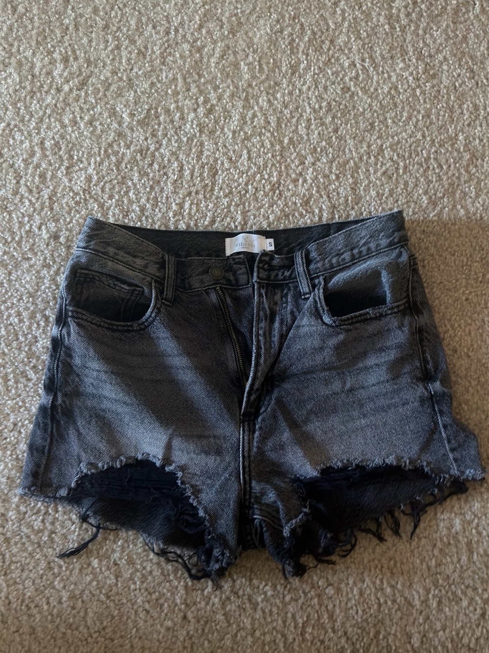 Windsor Black Distressed Raw-Hem Denim Shorts